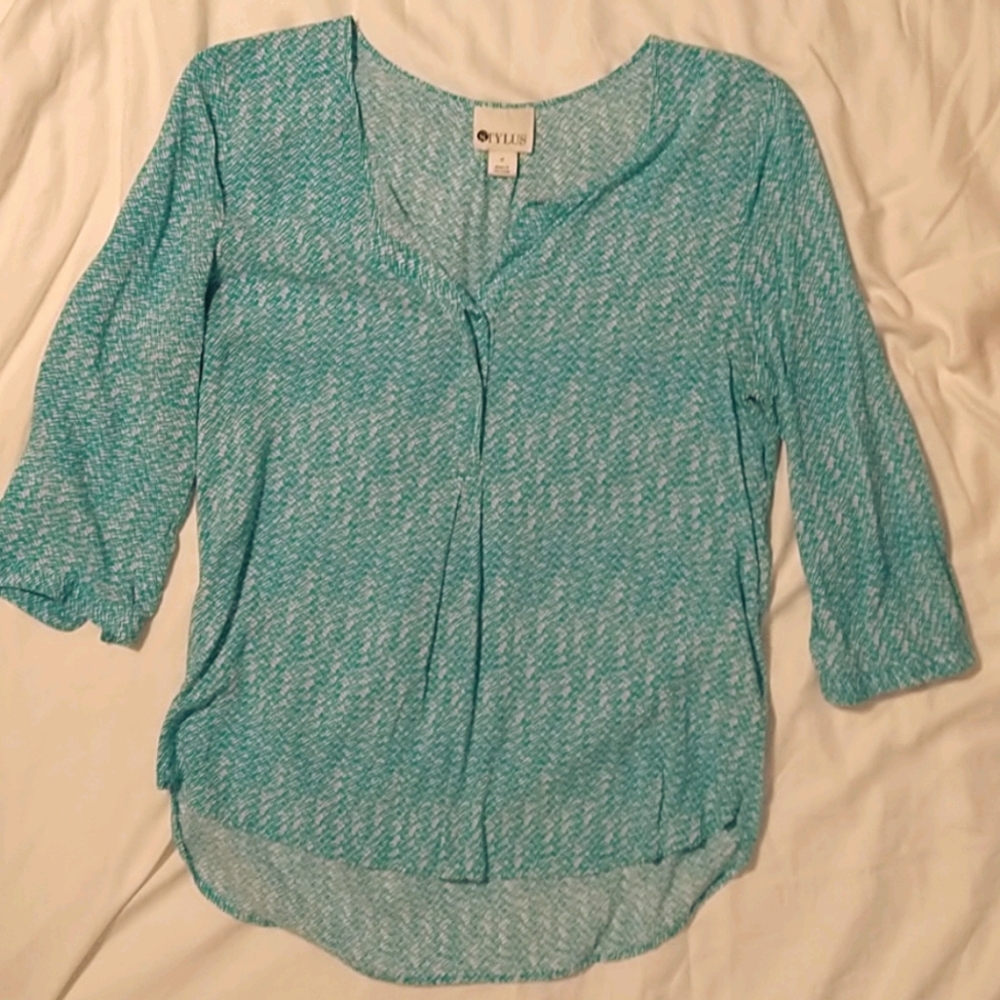 Teal & White Abstract Print 3/4 Sleeve Blouse